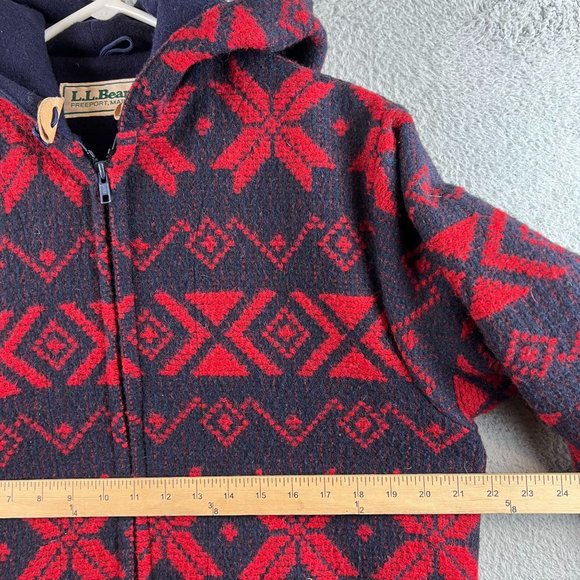 Vintage LL Bean Womens 90s Wool Aztec Snowflake Pattern Coat Jacket USA Ski Hiki - Picture 5 of 8